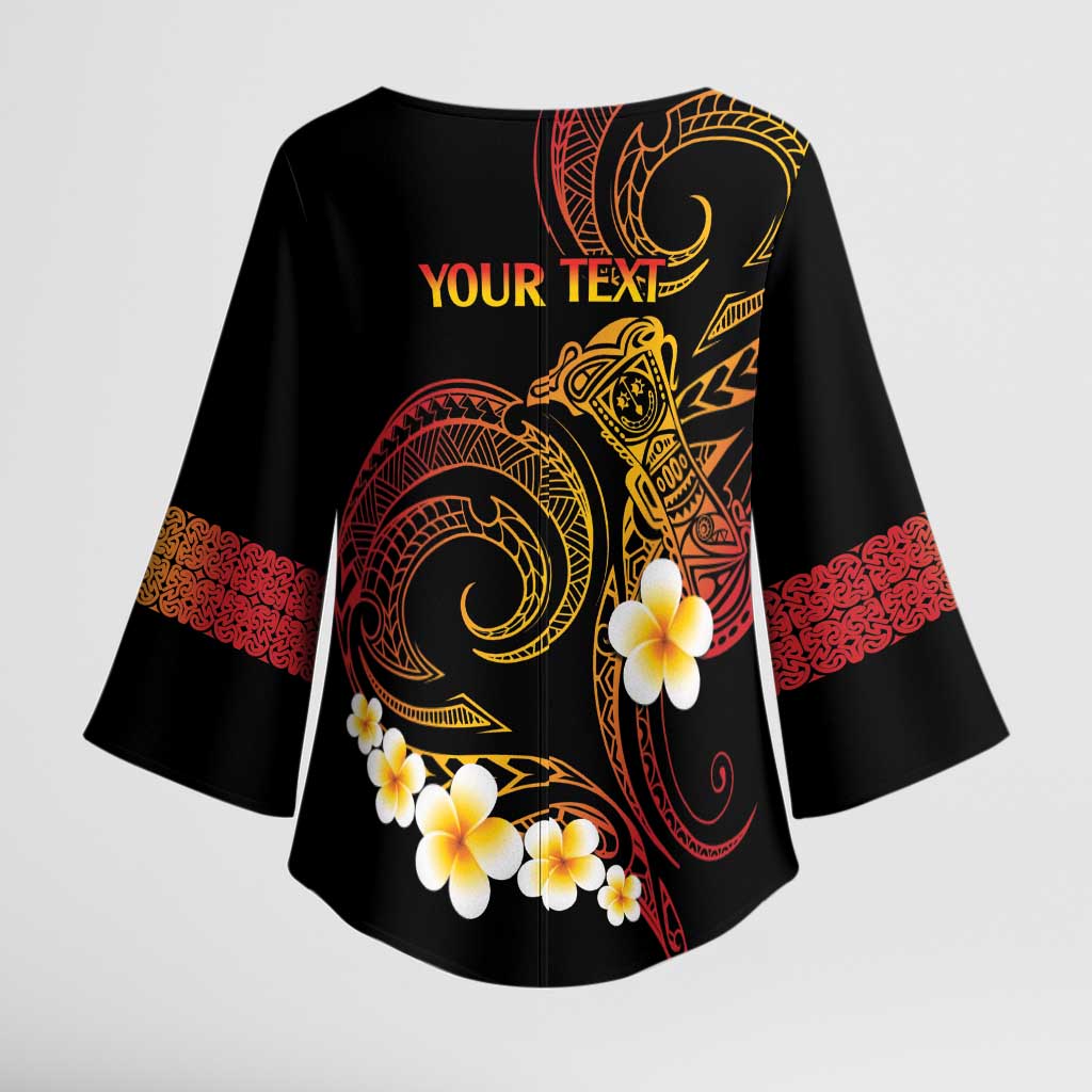 Personalised Papua New Guinea Sepik Kimono Sleeve Blouse Plumeria Floral Tribal Pattern - Polynesian Pride