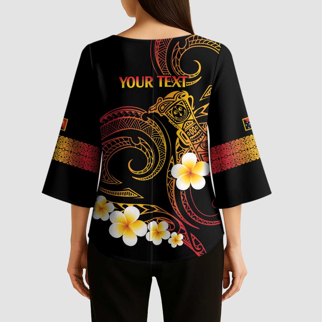 Personalised Papua New Guinea Sepik Kimono Sleeve Blouse Plumeria Floral Tribal Pattern - Polynesian Pride