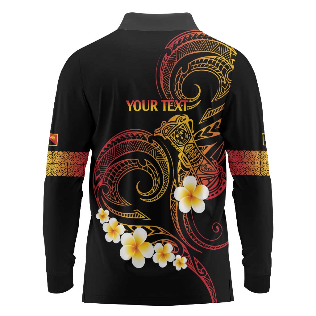 Personalised Papua New Guinea Sepik Long Sleeve Polo Shirt Plumeria Floral Tribal Pattern - Polynesian Pride