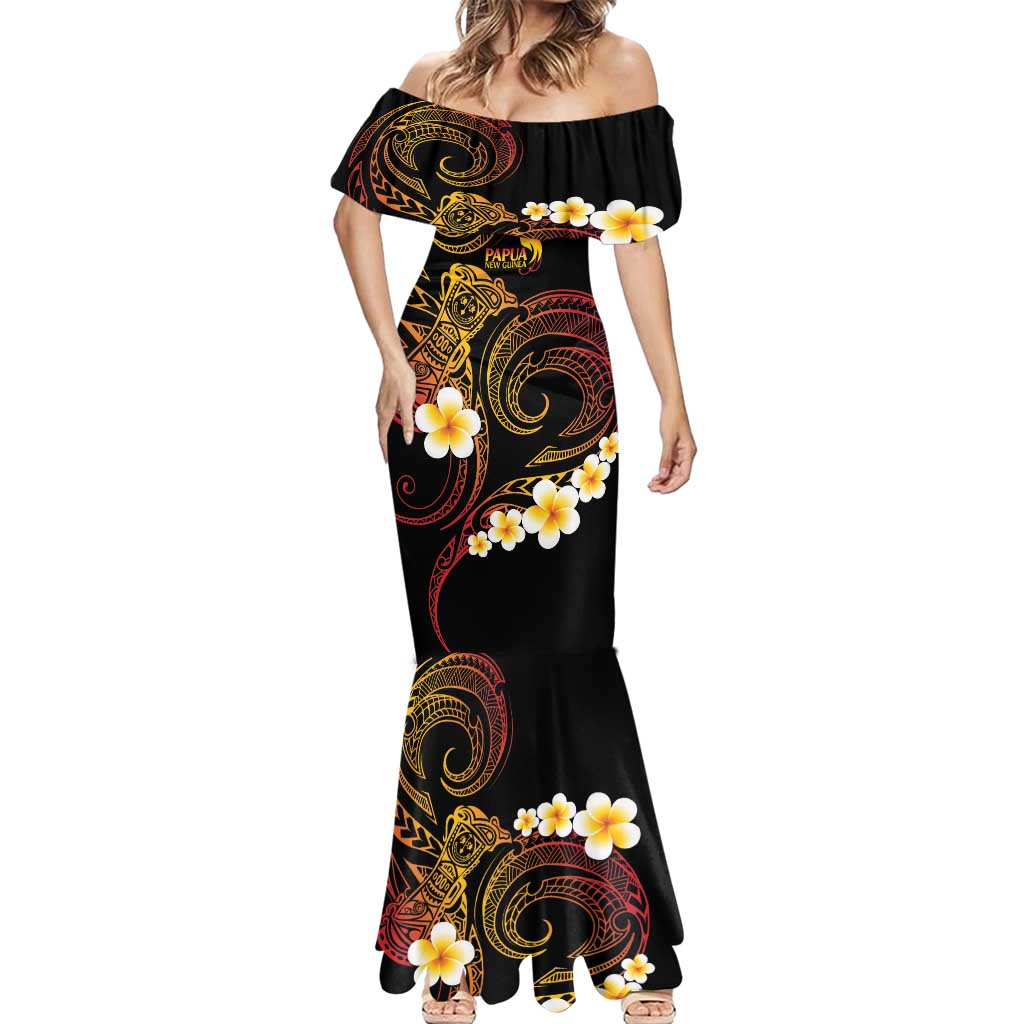 Personalised Papua New Guinea Sepik Mermaid Dress Plumeria Floral Tribal Pattern - Polynesian Pride