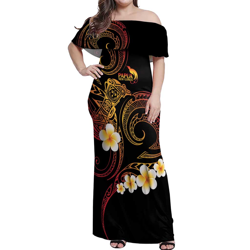 Personalised Papua New Guinea Sepik Off Shoulder Maxi Dress Plumeria Floral Tribal Pattern - Polynesian Pride