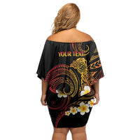 Personalised Papua New Guinea Sepik Off Shoulder Short Dress Plumeria Floral Tribal Pattern - Polynesian Pride