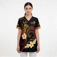 Personalised Papua New Guinea Sepik Scrub Top Plumeria Floral Tribal Pattern - Polynesian Pride