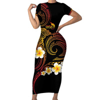 Personalised Papua New Guinea Sepik Short Sleeve Bodycon Dress Plumeria Floral Tribal Pattern - Polynesian Pride