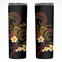 Personalised Papua New Guinea Sepik Skinny Tumbler Plumeria Floral Tribal Pattern - Polynesian Pride