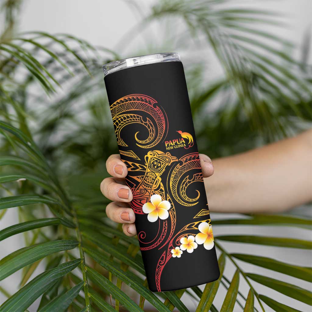Personalised Papua New Guinea Sepik Skinny Tumbler Plumeria Floral Tribal Pattern - Polynesian Pride