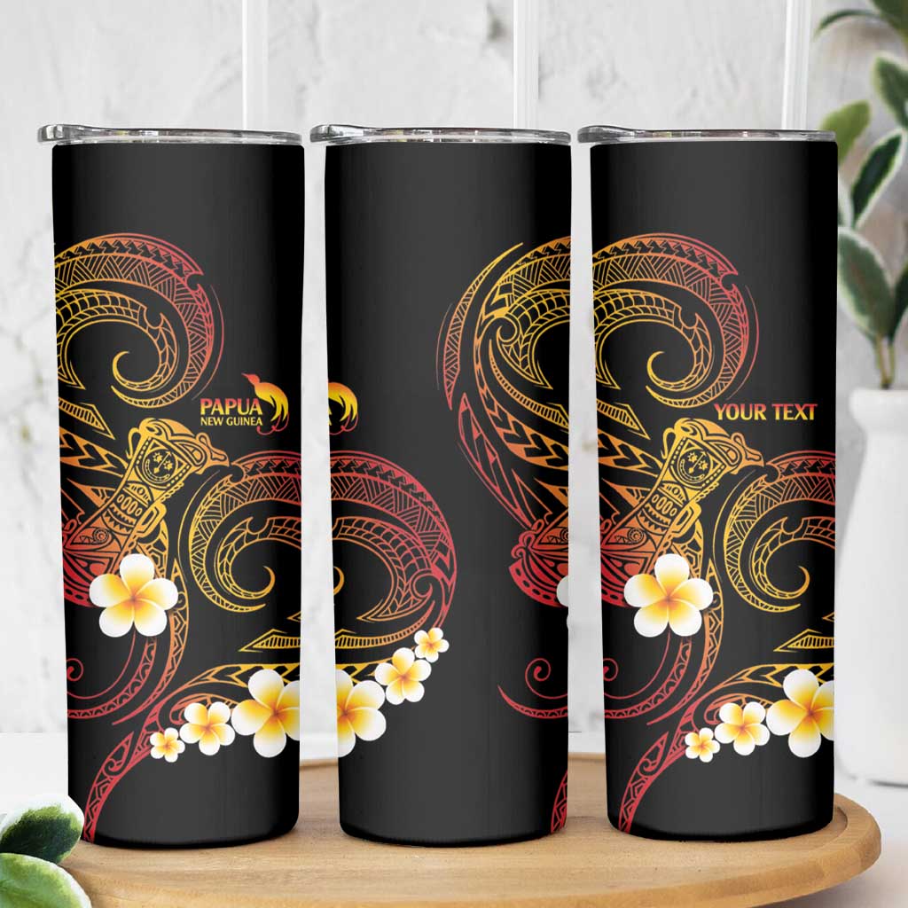 Personalised Papua New Guinea Sepik Skinny Tumbler Plumeria Floral Tribal Pattern - Polynesian Pride