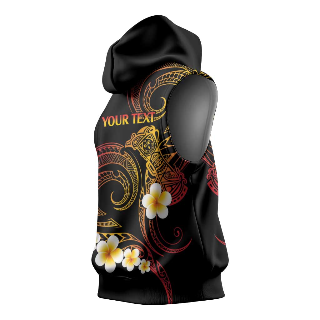 Personalised Papua New Guinea Sepik Sleeveless Hoodie Plumeria Floral Tribal Pattern - Polynesian Pride