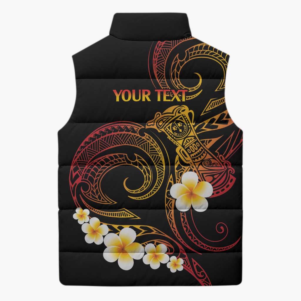 Personalised Papua New Guinea Sepik Sleeveless Puffer Jacket Plumeria Floral Tribal Pattern - Polynesian Pride