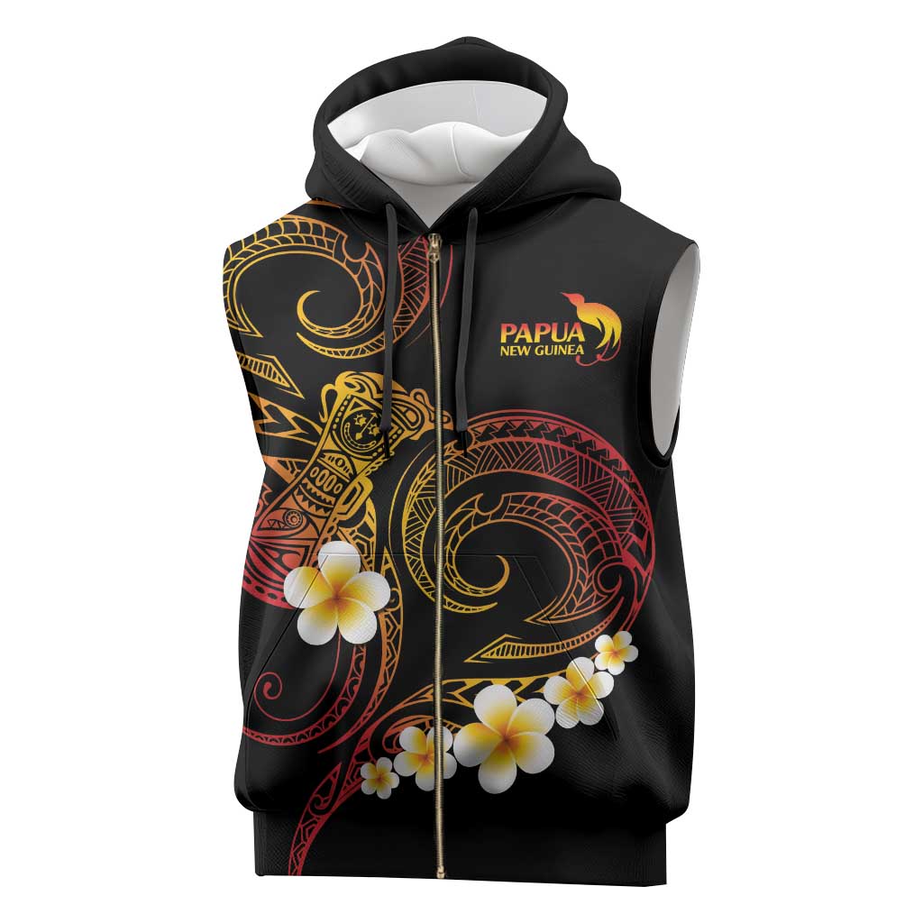 Personalised Papua New Guinea Sepik Sleeveless Zip Hoodie Plumeria Floral Tribal Pattern - Polynesian Pride
