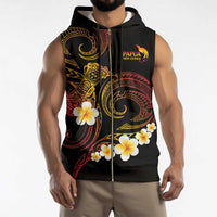 Personalised Papua New Guinea Sepik Sleeveless Zip Hoodie Plumeria Floral Tribal Pattern - Polynesian Pride