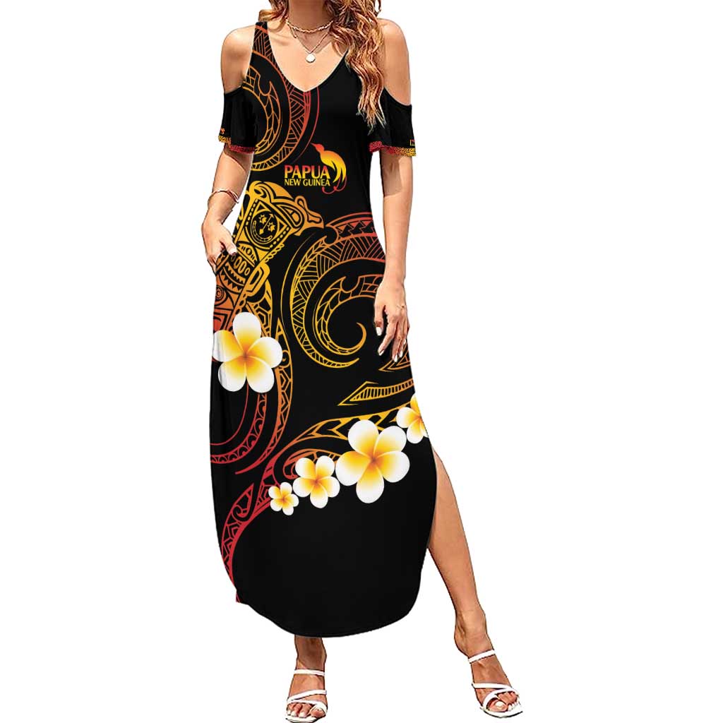 Personalised Papua New Guinea Sepik Summer Maxi Dress Plumeria Floral Tribal Pattern - Polynesian Pride