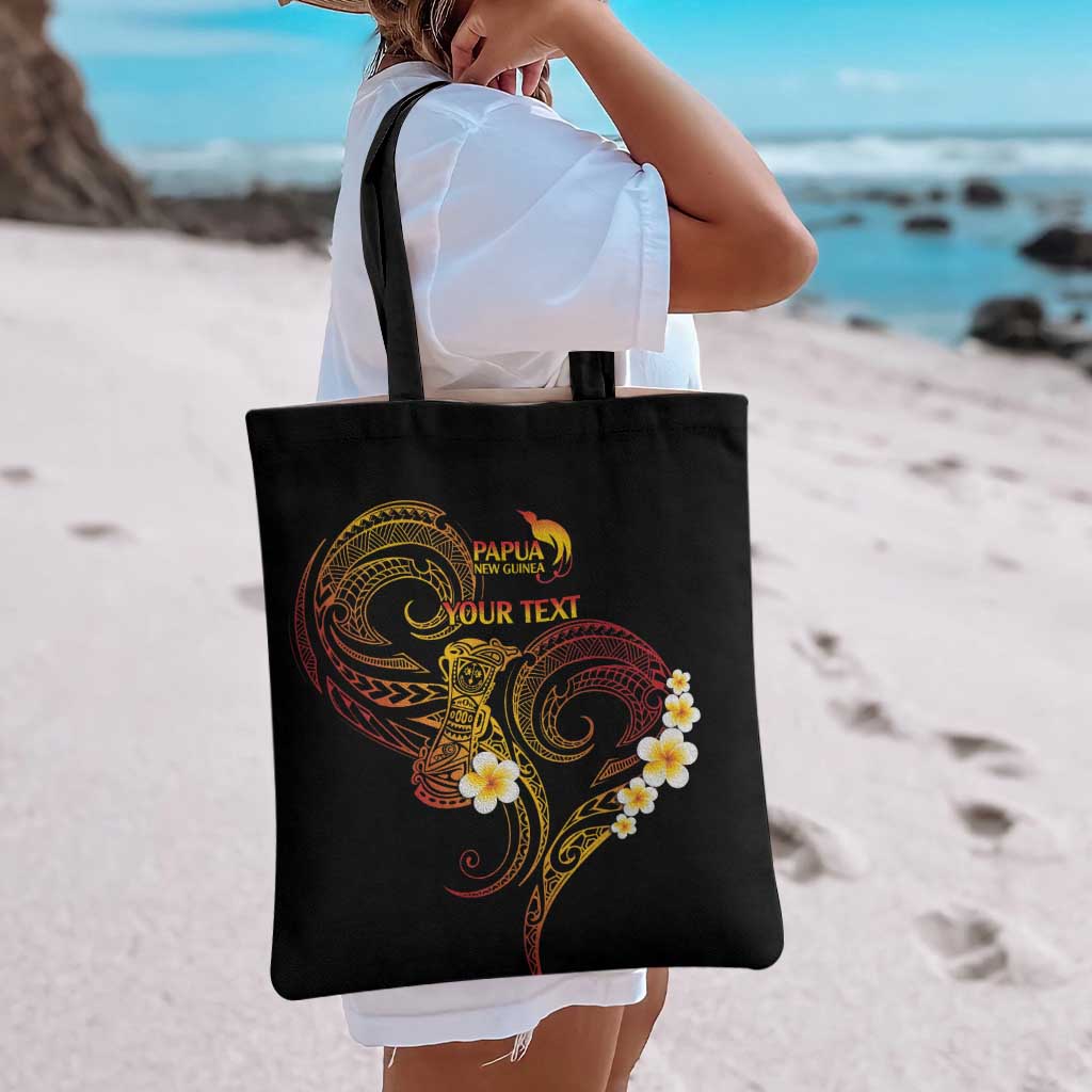 Personalised Papua New Guinea Sepik Tote Bag Plumeria Floral Tribal Pattern - Polynesian Pride