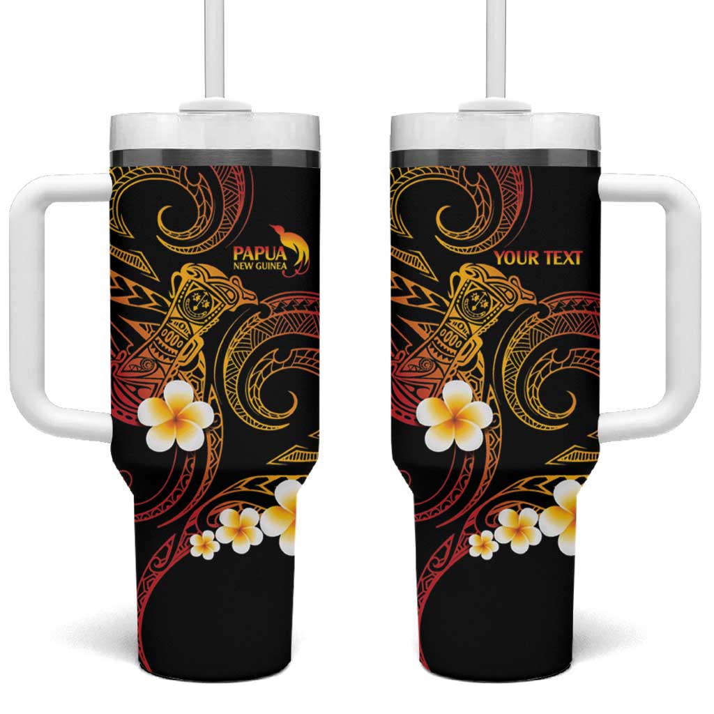 Personalised Papua New Guinea Sepik Tumbler With Handle Plumeria Floral Tribal Pattern - Polynesian Pride