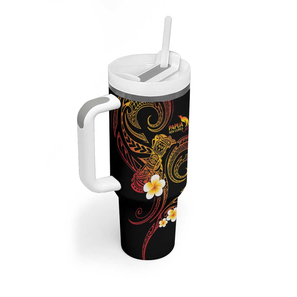 Personalised Papua New Guinea Sepik Tumbler With Handle Plumeria Floral Tribal Pattern - Polynesian Pride