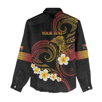 Personalised Papua New Guinea Sepik Women Casual Shirt Plumeria Floral Tribal Pattern - Polynesian Pride