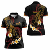Personalised Papua New Guinea Sepik Women Polo Shirt Plumeria Floral Tribal Pattern - Polynesian Pride