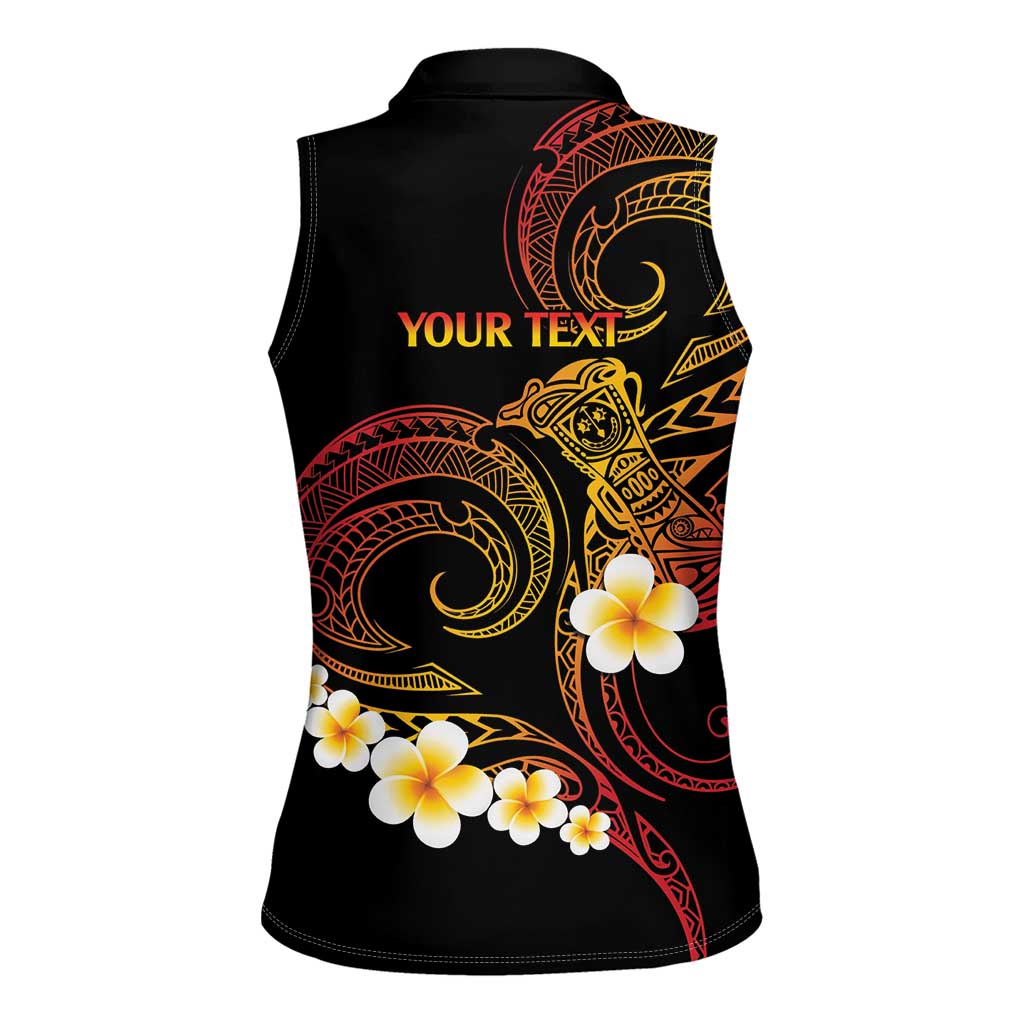 Personalised Papua New Guinea Sepik Women Sleeveless Polo Shirt Plumeria Floral Tribal Pattern - Polynesian Pride