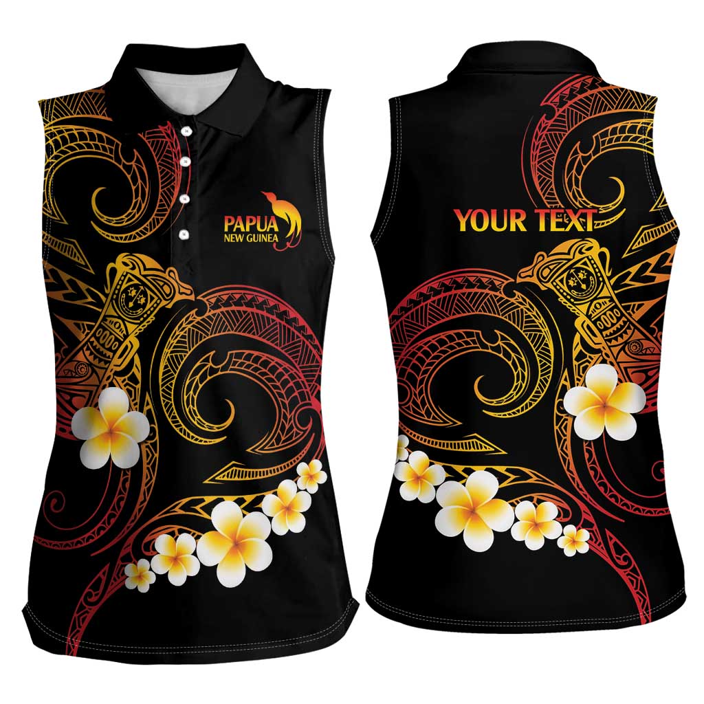 Personalised Papua New Guinea Sepik Women Sleeveless Polo Shirt Plumeria Floral Tribal Pattern - Polynesian Pride