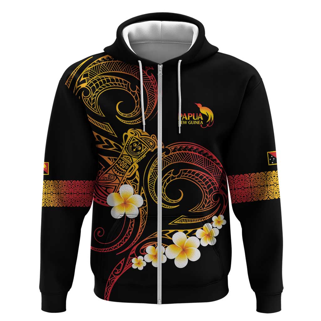 Personalised Papua New Guinea Sepik Zip Hoodie Plumeria Floral Tribal Pattern - Polynesian Pride