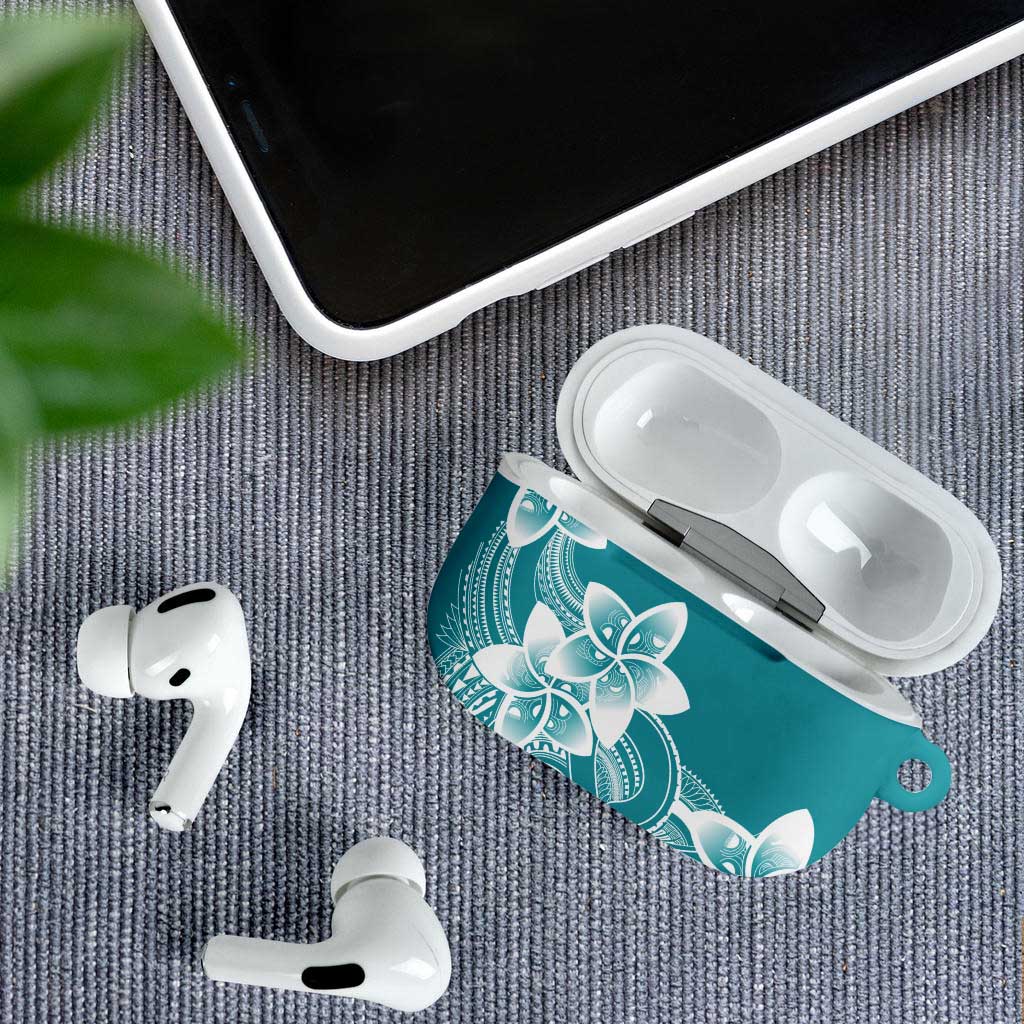 Polynesian Plumeria Flowers Tribal AirPods Case Pacific Tattoo Teal Style - Polynesian Pride