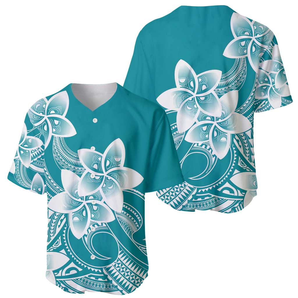 Polynesian Plumeria Flowers Tribal Baseball Jersey Pacific Tattoo Teal Style - Polynesian Pride