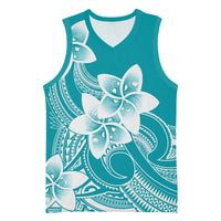 Polynesian Plumeria Flowers Tribal Basketball Jersey Pacific Tattoo Teal Style - Polynesian Pride