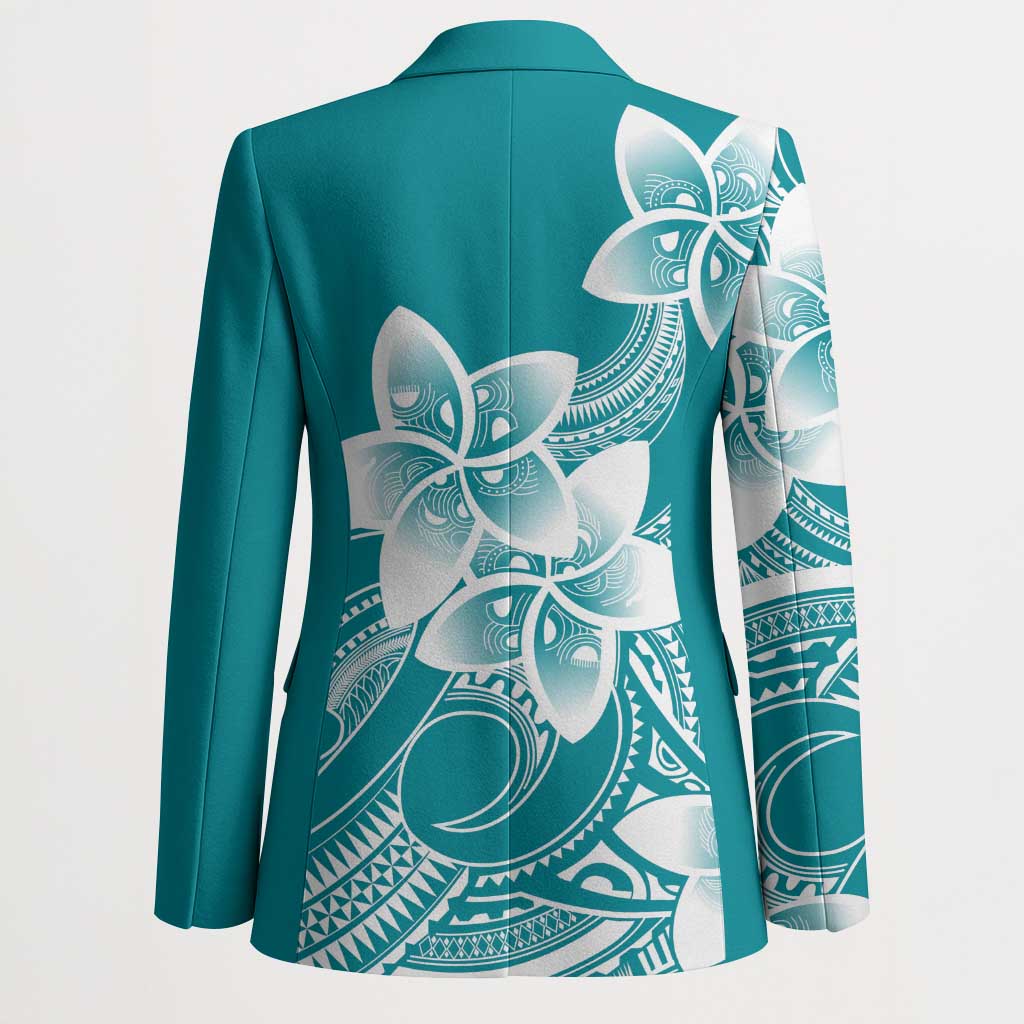 Polynesian Plumeria Flowers Tribal Blazer Pacific Tattoo Teal Style - Polynesian Pride
