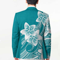 Polynesian Plumeria Flowers Tribal Blazer Pacific Tattoo Teal Style - Polynesian Pride