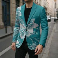 Polynesian Plumeria Flowers Tribal Blazer Pacific Tattoo Teal Style - Polynesian Pride