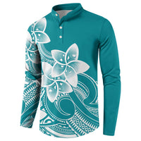 Polynesian Plumeria Flowers Tribal Button Sweatshirt Pacific Tattoo Teal Style - Polynesian Pride