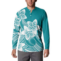 Polynesian Plumeria Flowers Tribal Button Sweatshirt Pacific Tattoo Teal Style - Polynesian Pride