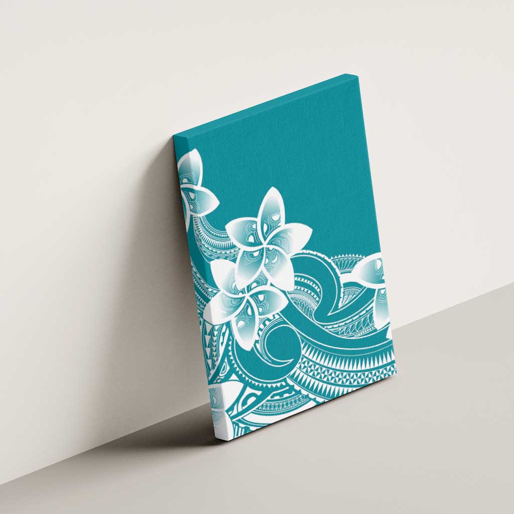 Polynesian Plumeria Flowers Tribal Canvas Wall Art Pacific Tattoo Teal Style - Polynesian Pride