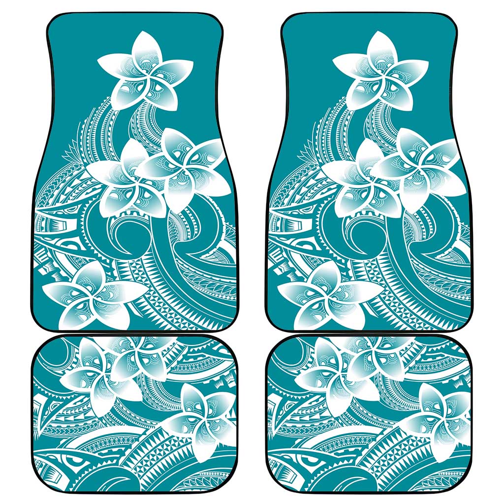 Polynesian Plumeria Flowers Tribal Car Mats Pacific Tattoo Teal Style - Polynesian Pride