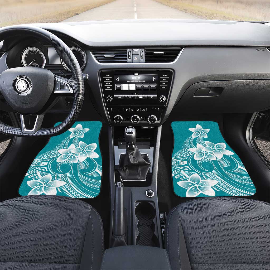 Polynesian Plumeria Flowers Tribal Car Mats Pacific Tattoo Teal Style - Polynesian Pride