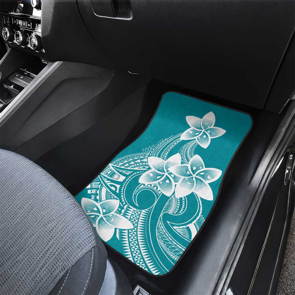 Polynesian Plumeria Flowers Tribal Car Mats Pacific Tattoo Teal Style - Polynesian Pride
