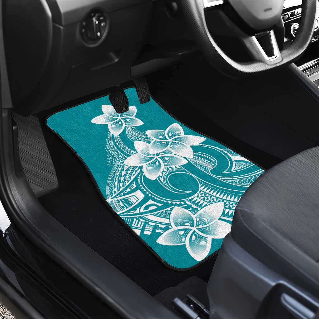 Polynesian Plumeria Flowers Tribal Car Mats Pacific Tattoo Teal Style - Polynesian Pride