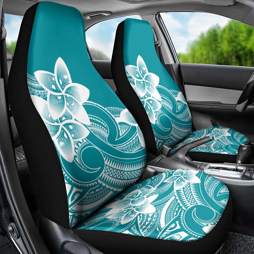 Polynesian Plumeria Flowers Tribal Car Seat Cover Pacific Tattoo Teal Style - Polynesian Pride