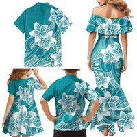 Polynesian Plumeria Flowers Tribal Family Matching Mermaid Dress and Hawaiian Shirt Pacific Tattoo Teal Style - Polynesian Pride