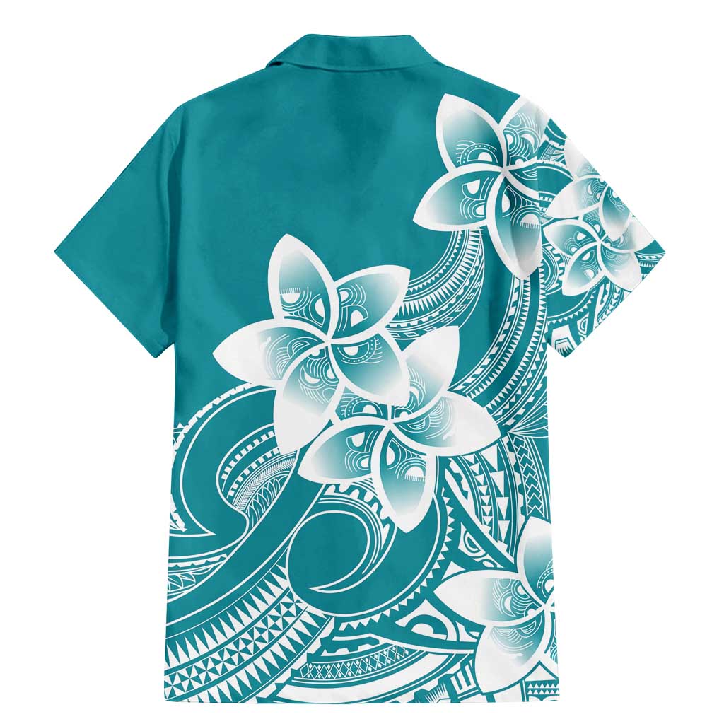 Polynesian Plumeria Flowers Tribal Family Matching Mermaid Dress and Hawaiian Shirt Pacific Tattoo Teal Style - Polynesian Pride