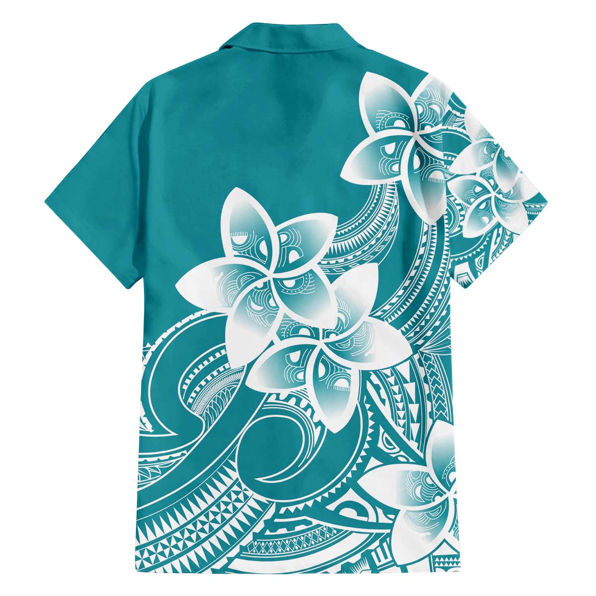 Polynesian Plumeria Flowers Tribal Family Matching Off The Shoulder Long Sleeve Dress and Hawaiian Shirt Pacific Tattoo Teal Style - Polynesian Pride