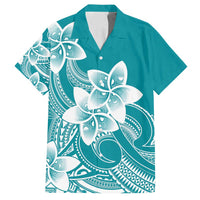 Polynesian Plumeria Flowers Tribal Family Matching Off Shoulder Maxi Dress and Hawaiian Shirt Pacific Tattoo Teal Style - Polynesian Pride