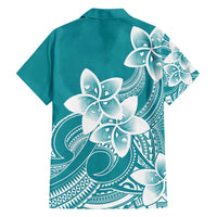 Polynesian Plumeria Flowers Tribal Family Matching Summer Maxi Dress and Hawaiian Shirt Pacific Tattoo Teal Style - Polynesian Pride