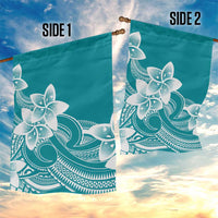 Polynesian Plumeria Flowers Tribal Garden Flag Pacific Tattoo Teal Style - Polynesian Pride