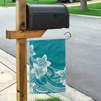 Polynesian Plumeria Flowers Tribal Garden Flag Pacific Tattoo Teal Style - Polynesian Pride