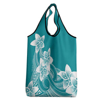 Polynesian Plumeria Flowers Tribal Grocery Bag Pacific Tattoo Teal Style - Polynesian Pride