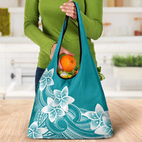 Polynesian Plumeria Flowers Tribal Grocery Bag Pacific Tattoo Teal Style - Polynesian Pride