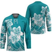 Polynesian Plumeria Flowers Tribal Hockey Jersey Pacific Tattoo Teal Style - Polynesian Pride