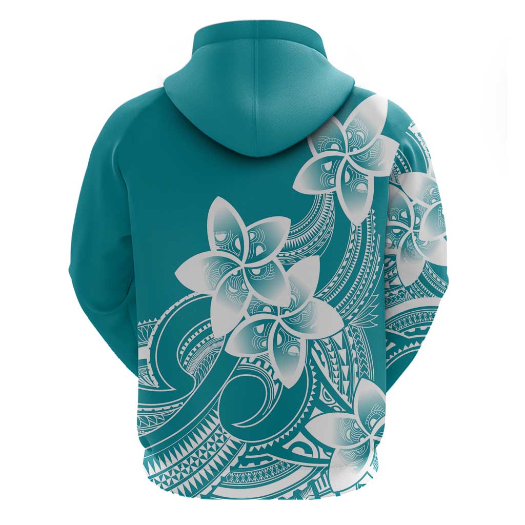 Polynesian Plumeria Flowers Tribal Hoodie Pacific Tattoo Teal Style - Polynesian Pride