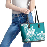 Polynesian Plumeria Flowers Tribal Leather Tote Bag Pacific Tattoo Teal Style - Polynesian Pride
